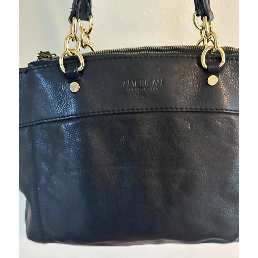 American Leather Co. Taylor Triple‎ Entry Satchel Black Color Handbag